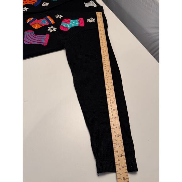Vintage Victoria Jones Christmas Sweater Size M Black Embroidered Candy Canes - Picture 10 of 10
